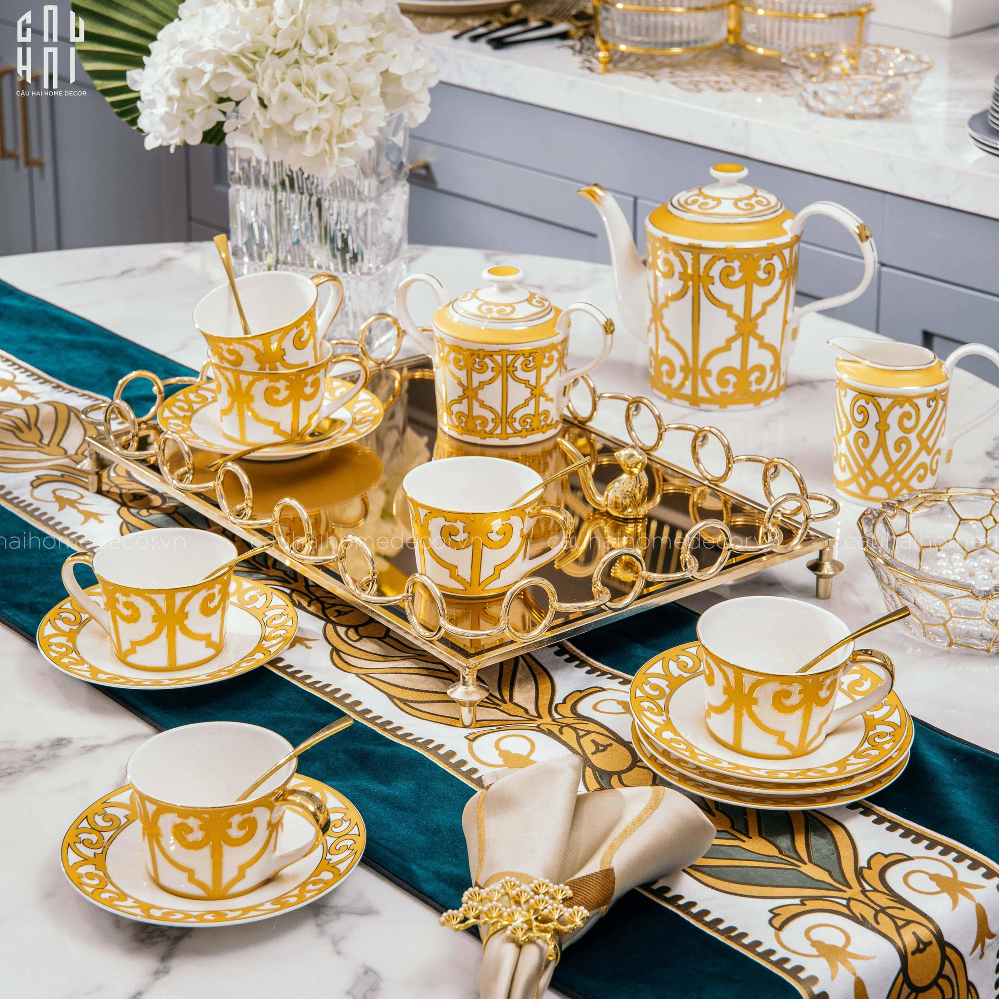 Home Couture - Set Bình Trà Soleil Éclat Privé 21Pcs - Leather Box - CẬU HAI HOME DECOR