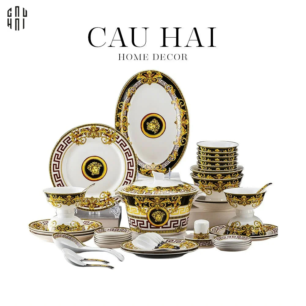 Home Couture - Set Chén Dĩa Black Baroque Frame Medusa Signature 48Pcs - CẬU HAI HOME DECOR