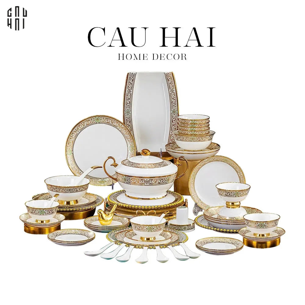 HOME COUTURE - SET CHÉN DĨA ELITE - LA VIBE D'OR - LUXURY 48PCS-CẬU HAI HOME DECOR