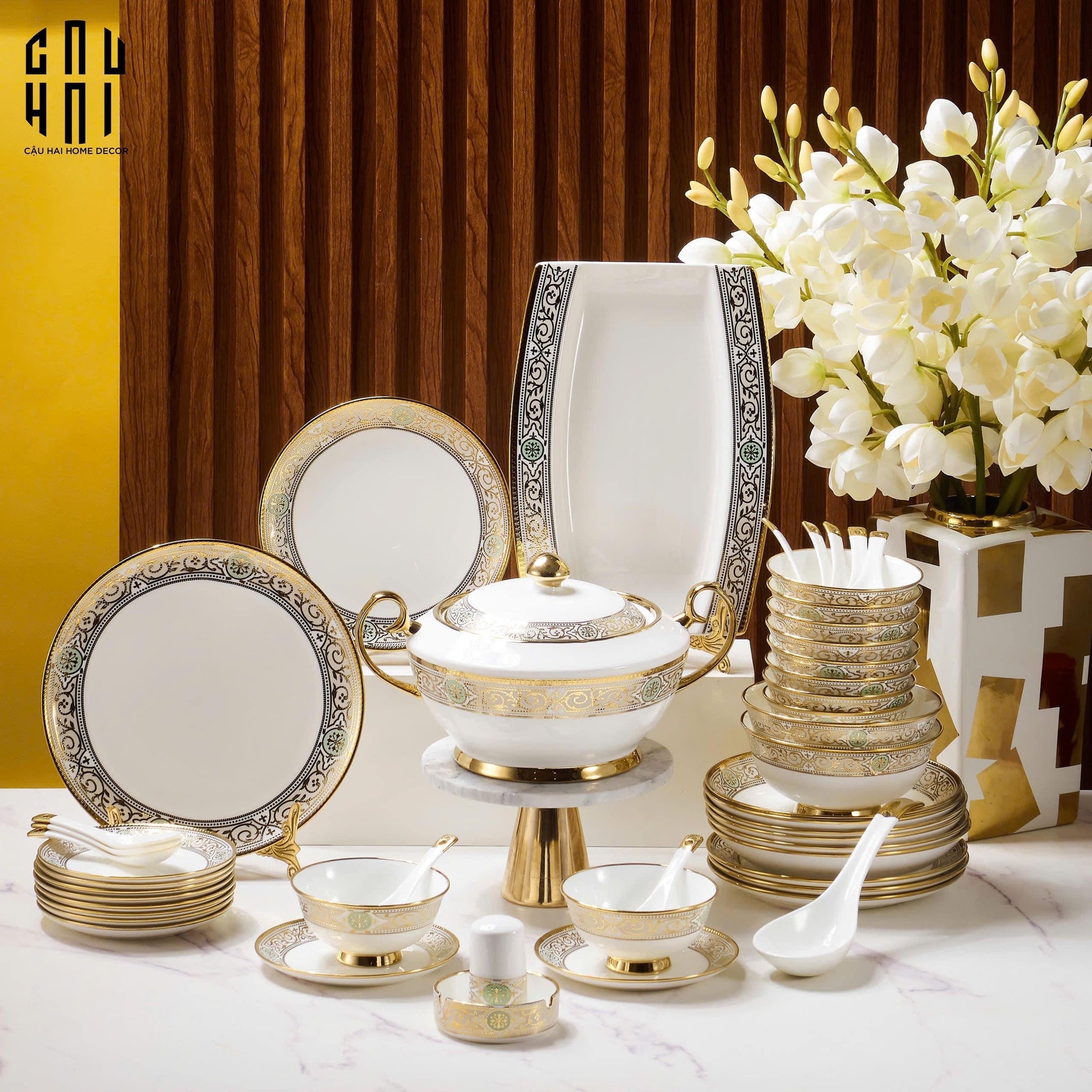 HOME COUTURE - SET CHÉN DĨA ELITE - LA VIBE D'OR - LUXURY 48PCS-CẬU HAI HOME DECOR