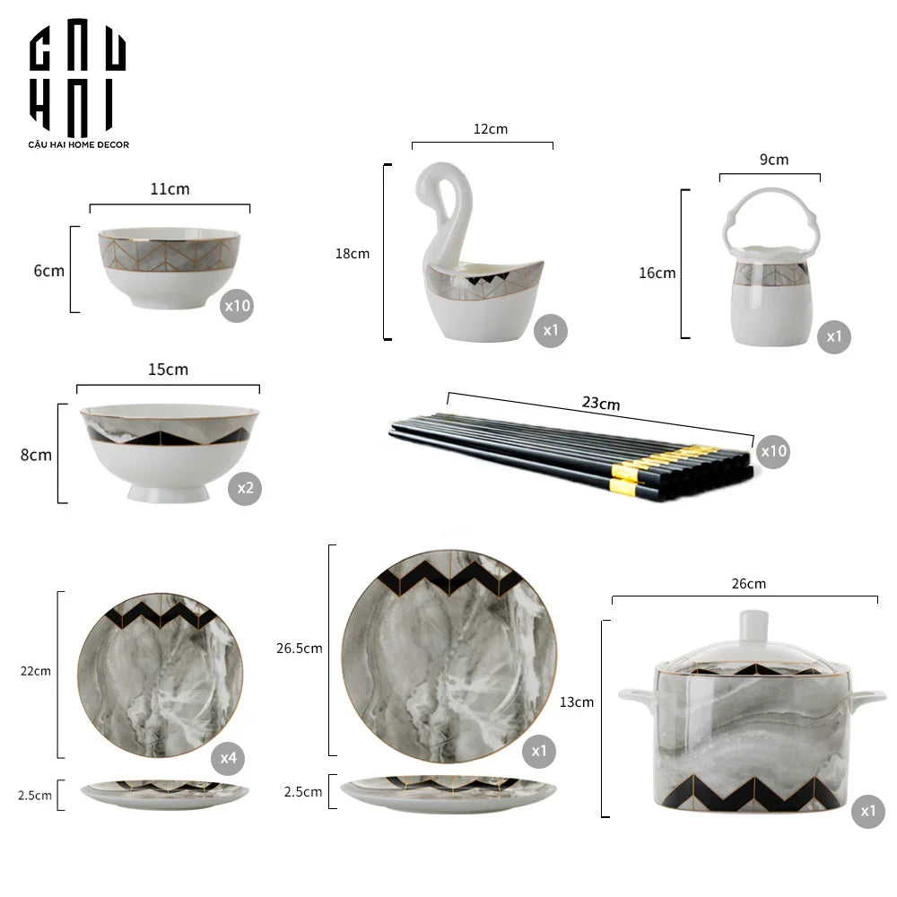 HOME COUTURE - SET CHÉN DĨA KINGSTON 60PCS SS25-CẬU HAI HOME DECOR