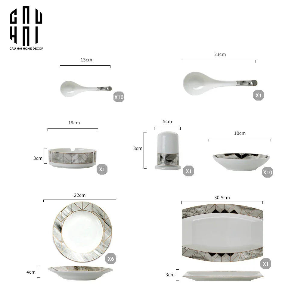 HOME COUTURE - SET CHÉN DĨA KINGSTON 60PCS SS25-CẬU HAI HOME DECOR