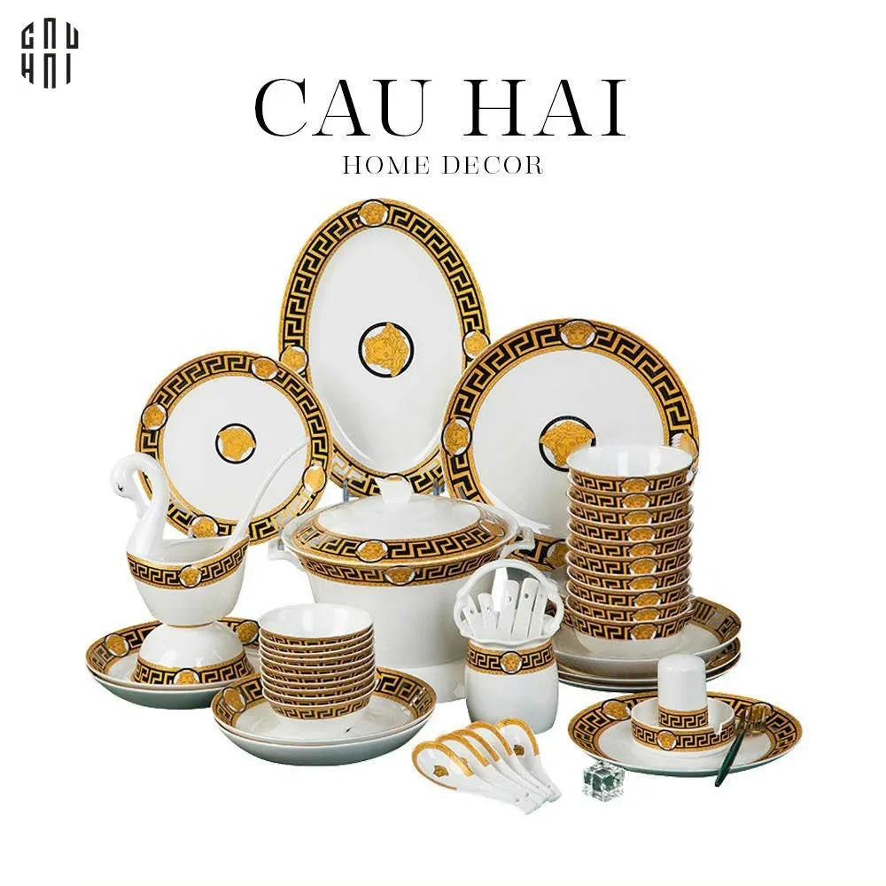 HOME COUTURE - SET CHÉN DĨA PRESTIGE GREEK KEY 48pcs-CẬU HAI HOME DECOR
