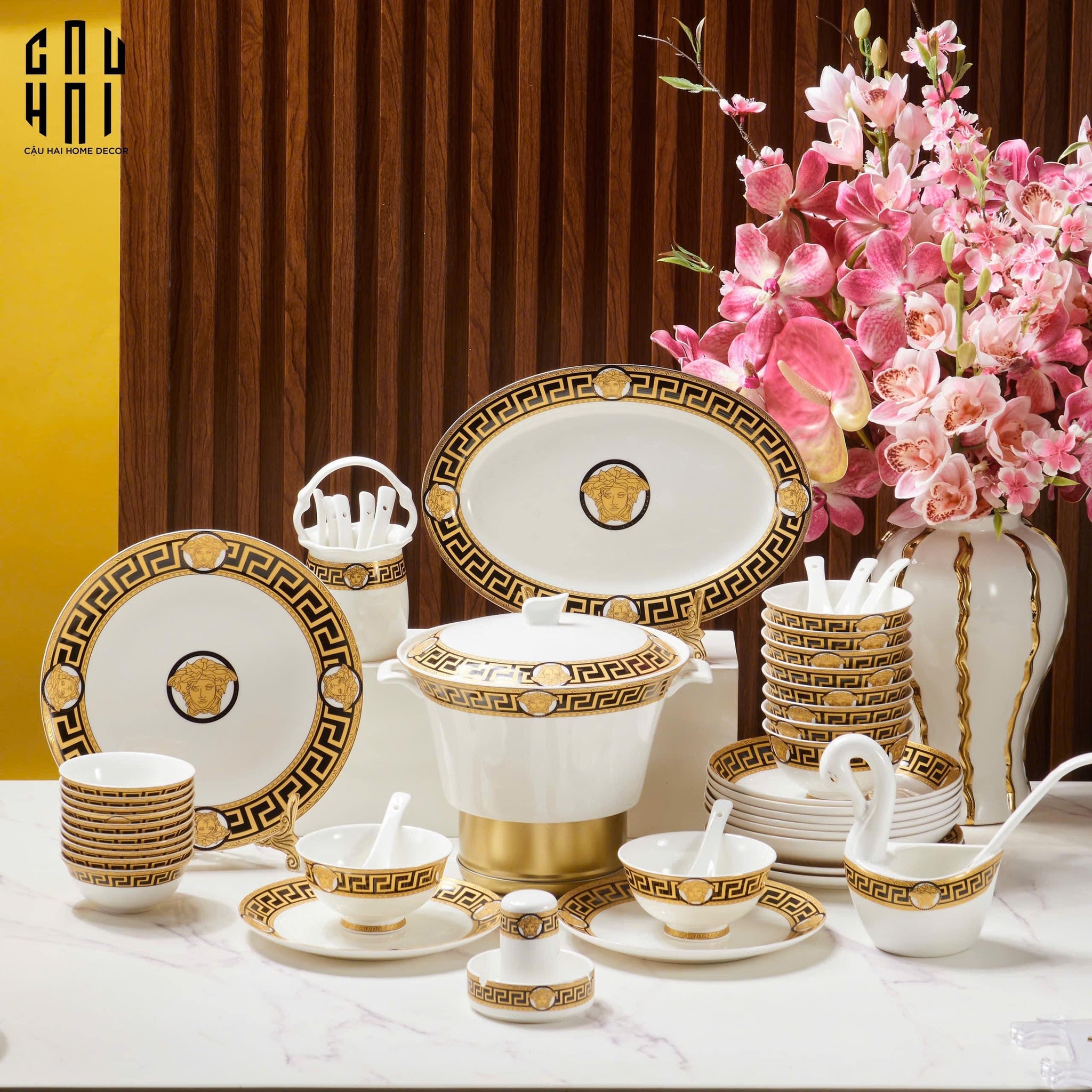 HOME COUTURE - SET CHÉN DĨA PRESTIGE GREEK KEY 48pcs-CẬU HAI HOME DECOR