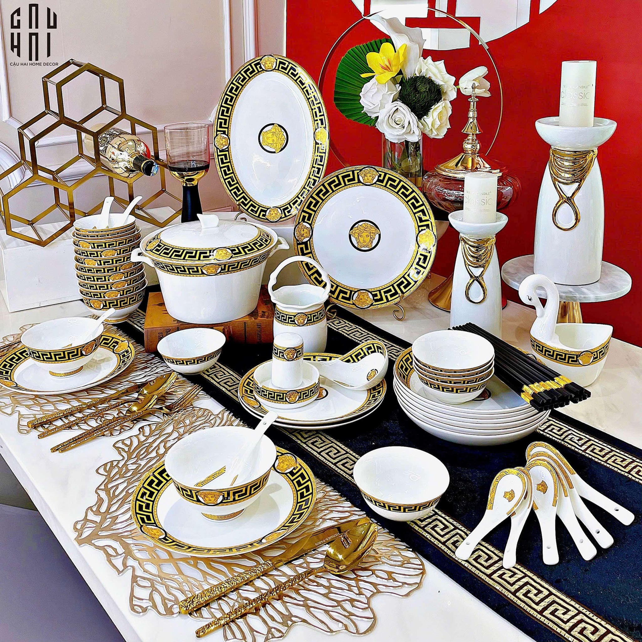 HOME COUTURE - SET CHÉN DĨA PRESTIGE GREEK KEY 48pcs-CẬU HAI HOME DECOR