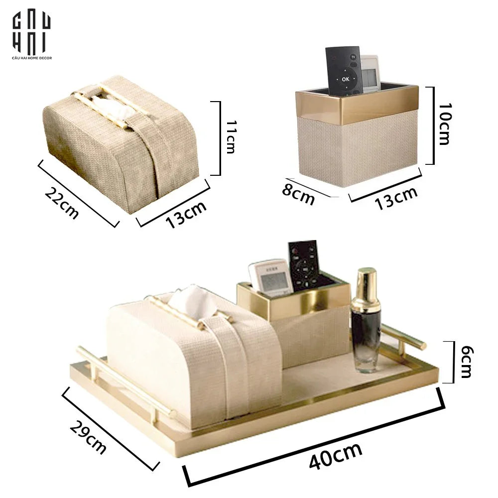 Home Couture - Set Khay Hộp Giấy Da Bamboo 3Pcs Ss25 - CẬU HAI HOME DECOR