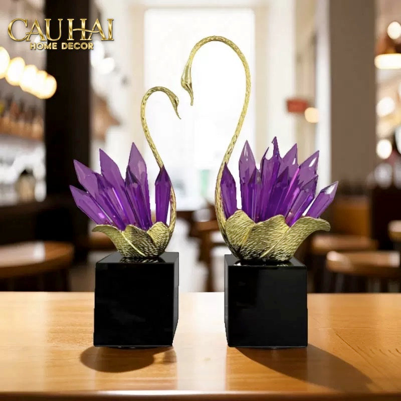 Home Couture - Set Tượng Thiên Nga Pha Lê Cygnes D’Amour - Lilac Gem - CẬU HAI HOME DECOR