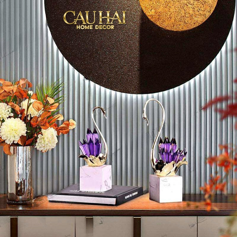 Home Couture - Set Tượng Thiên Nga Pha Lê Cygnes D’Amour - Lilac Gem - CẬU HAI HOME DECOR