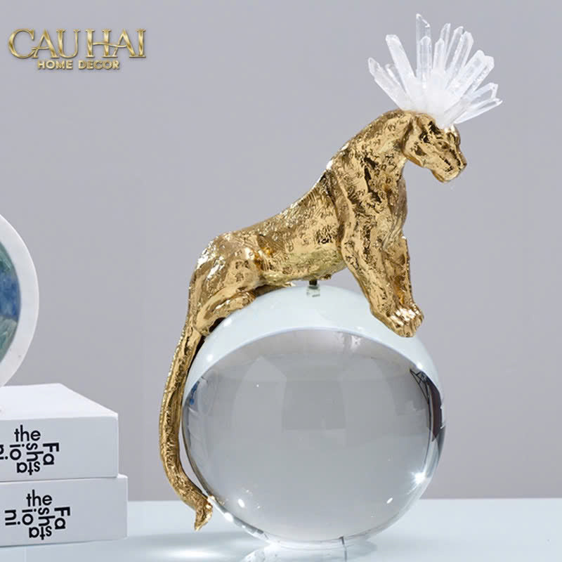 HOME COUTURE - TƯỢNG BÁO ĐỒNG ĐÁ QUÝ REGAL CRYSTAL QUARTZ PANTHER-CẬU HAI HOME DECOR