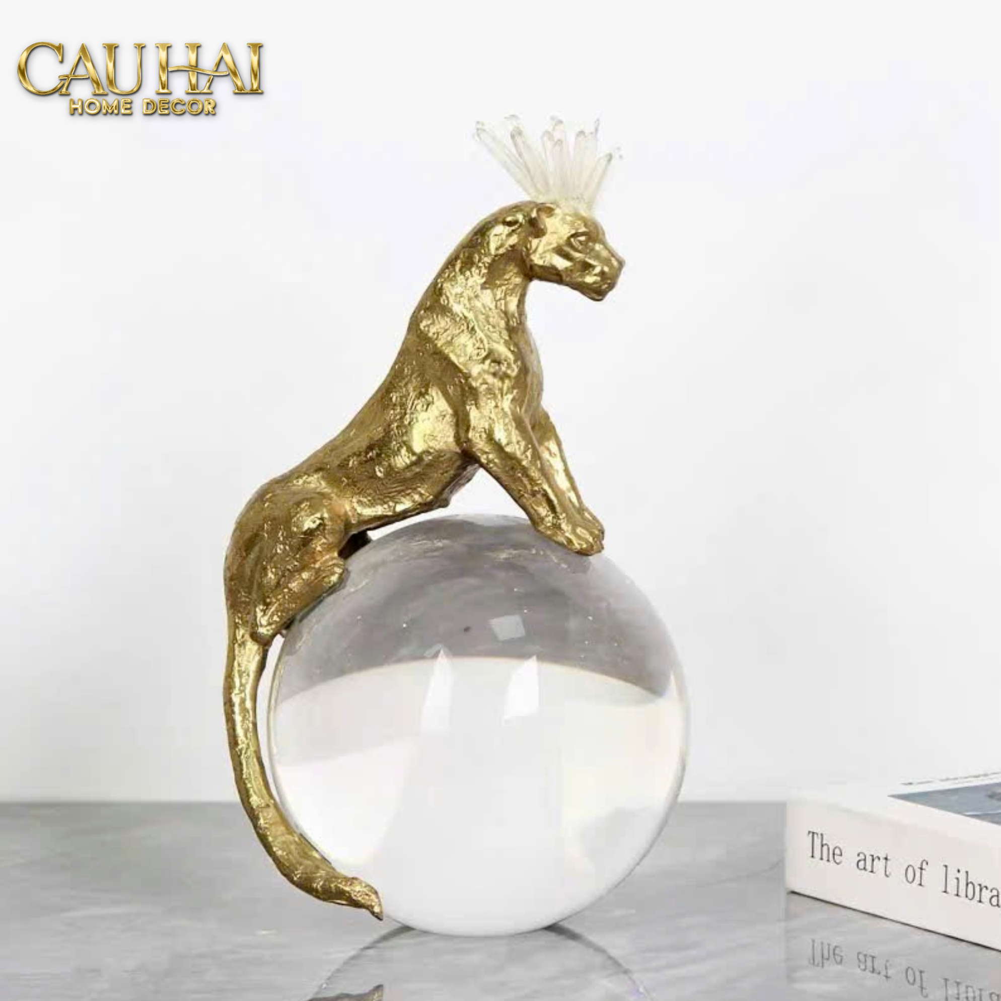 HOME COUTURE - TƯỢNG BÁO ĐỒNG ĐÁ QUÝ REGAL CRYSTAL QUARTZ PANTHER-CẬU HAI HOME DECOR