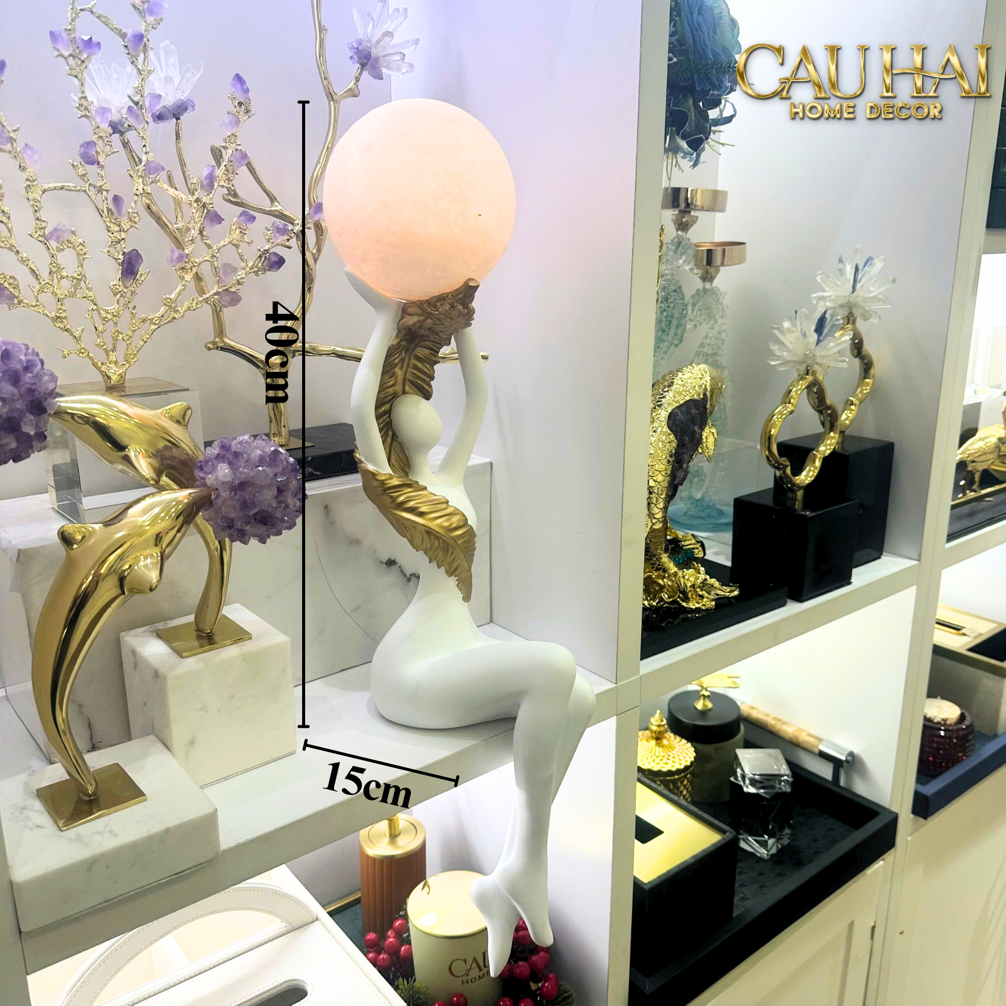 Home Couture - Tượng Đèn Luna Serene Divine Figurine 59Cm - CẬU HAI HOME DECOR