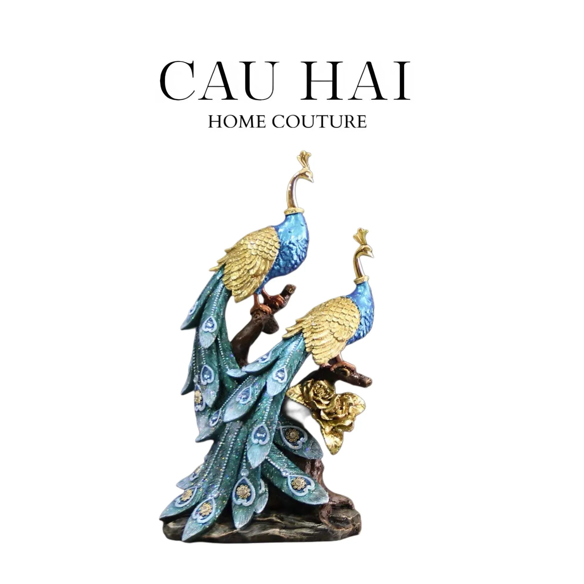 HOME COUTURE - TƯỢNG ĐÔI KHỔNG TƯỚC ROYAL PLUMAGE - BLEU NUIT-CẬU HAI HOME DECOR