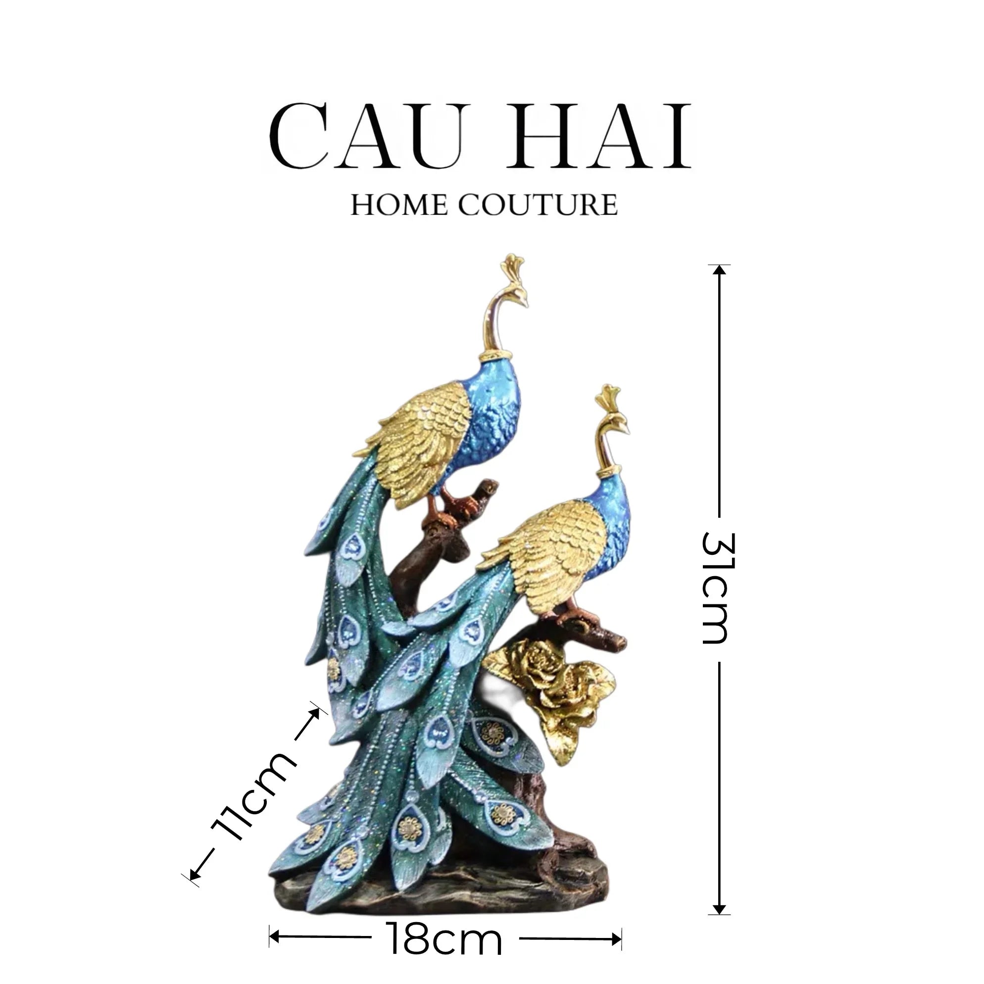 HOME COUTURE - TƯỢNG ĐÔI KHỔNG TƯỚC ROYAL PLUMAGE - BLEU NUIT-CẬU HAI HOME DECOR
