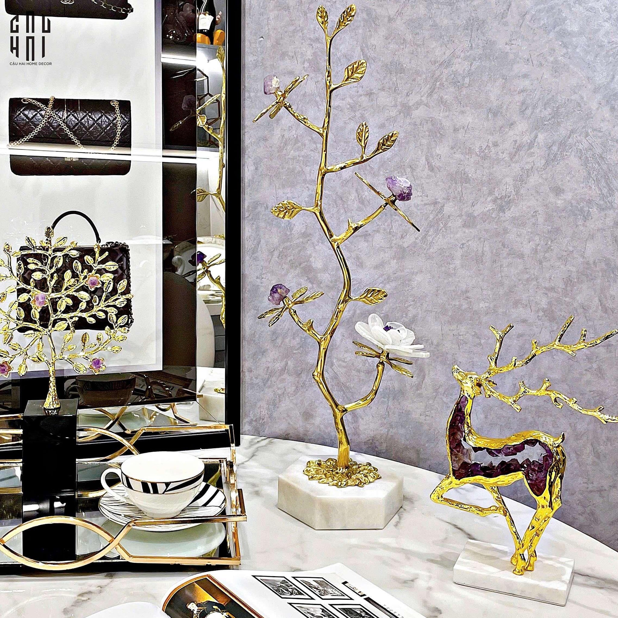 HOME COUTURE - TƯỢNG ĐỒNG ĐÁ QUÝ GOLDEN HESPERIDES TREE-CẬU HAI HOME DECOR