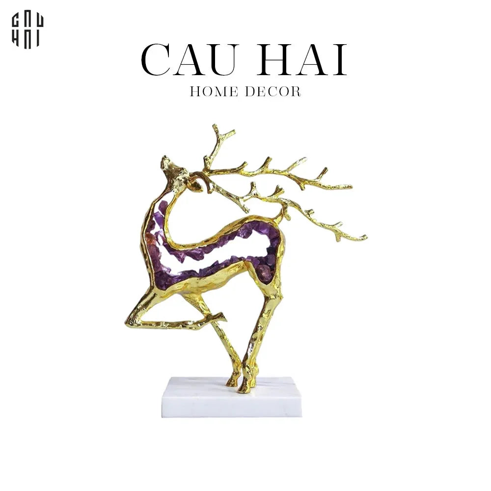 HOME COUTURE - TƯỢNG HƯƠU ĐỒNG ĐÁ QUÝ JEWELRY ELK-CẬU HAI HOME DECOR