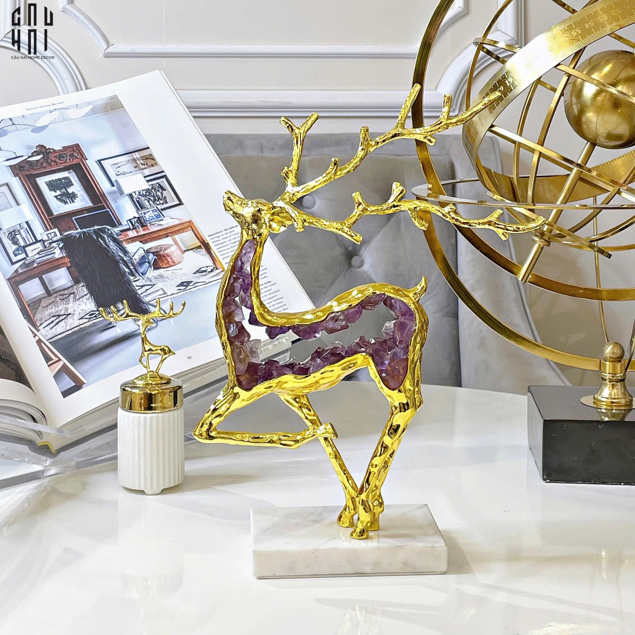 HOME COUTURE - TƯỢNG HƯƠU ĐỒNG ĐÁ QUÝ JEWELRY ELK-CẬU HAI HOME DECOR