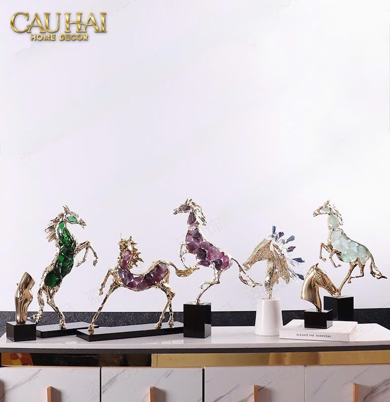 HOME COUTURE - TƯỢNG NGỰA ĐỒNG ĐÁ QUÝ AZURE CAVALIER H41-CẬU HAI HOME DECOR