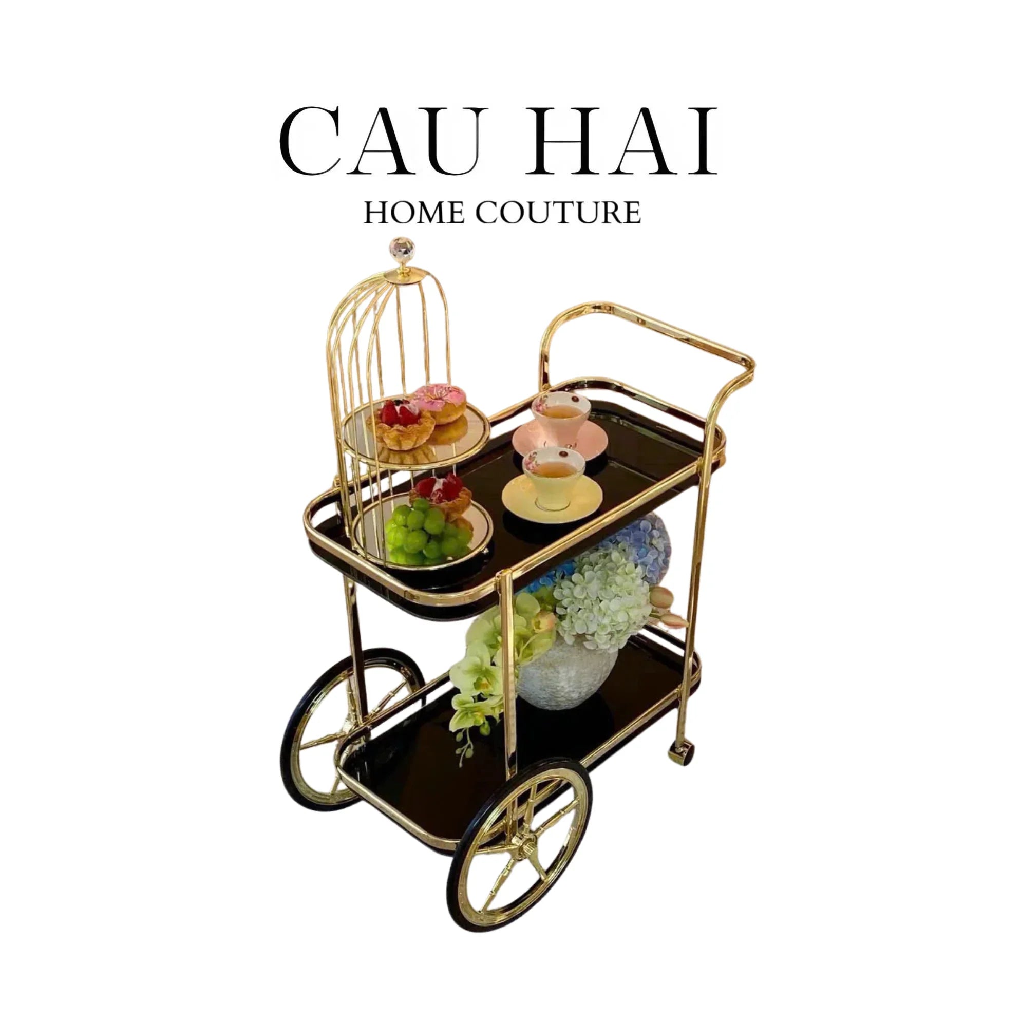 HOME COUTURE - XE ĐẨY QUẦY BAR HEMINGWAY TROLLEY - BLACK MIRROR-CẬU HAI HOME DECOR