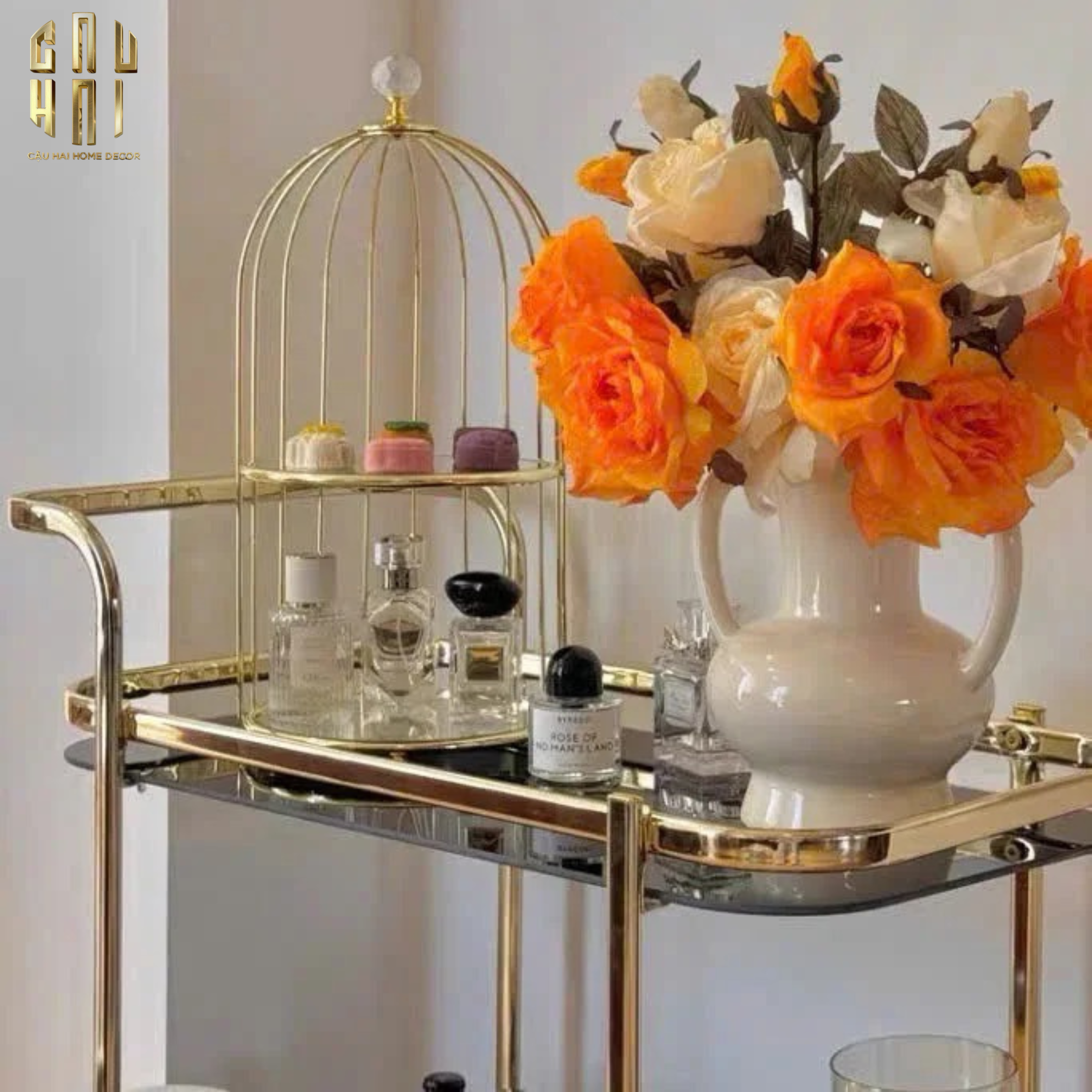 HOME COUTURE - XE ĐẨY QUẦY BAR HEMINGWAY TROLLEY - BLACK MIRROR-CẬU HAI HOME DECOR