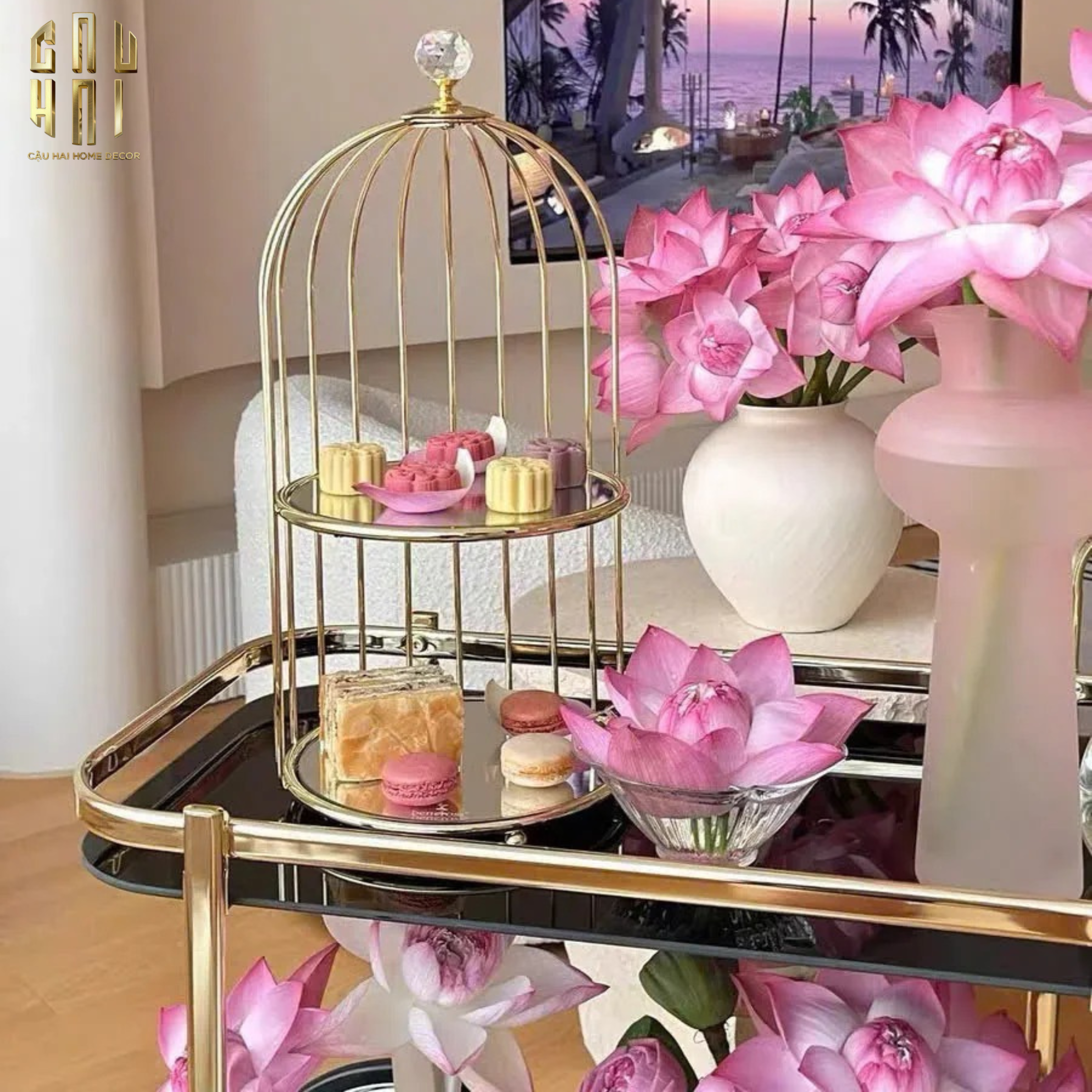 HOME COUTURE - XE ĐẨY QUẦY BAR HEMINGWAY TROLLEY - BLACK MIRROR-CẬU HAI HOME DECOR