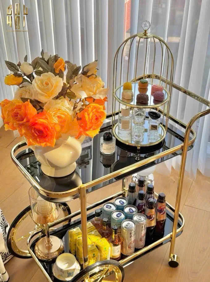 HOME COUTURE - XE ĐẨY QUẦY BAR HEMINGWAY TROLLEY - BLACK MIRROR-CẬU HAI HOME DECOR