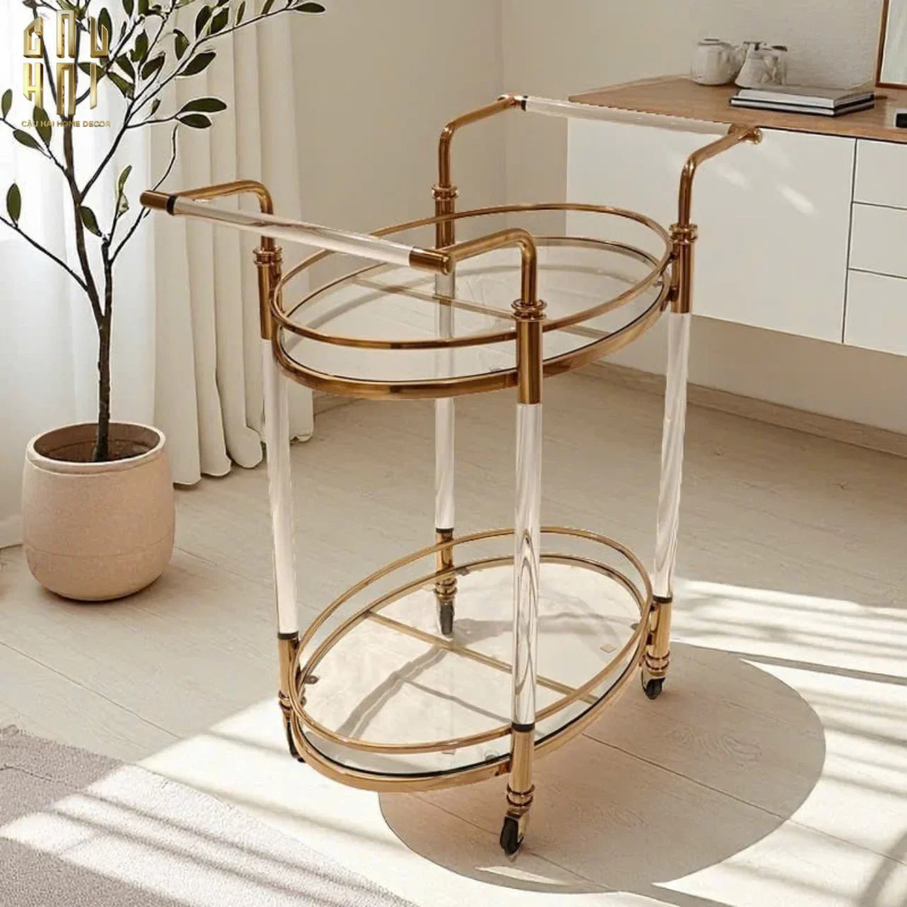 HOME COUTURE - XE QUẦY BAR GOLDEN LUCID TROLLEY-CẬU HAI HOME DECOR