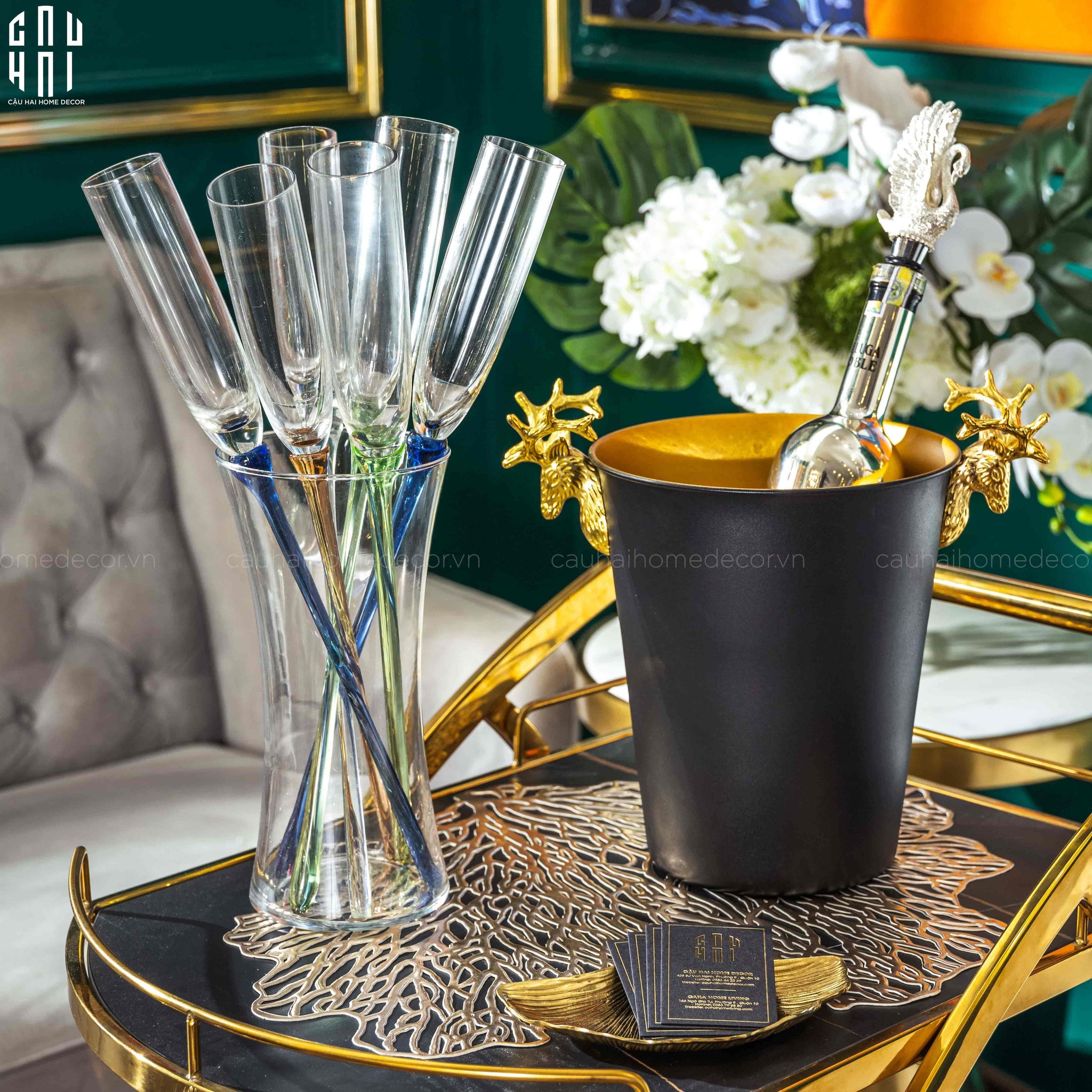 HOME COUTURE.- GOLDEN ELK ICE BUCKET BLACK 5L SS25-CẬU HAI HOME DECOR