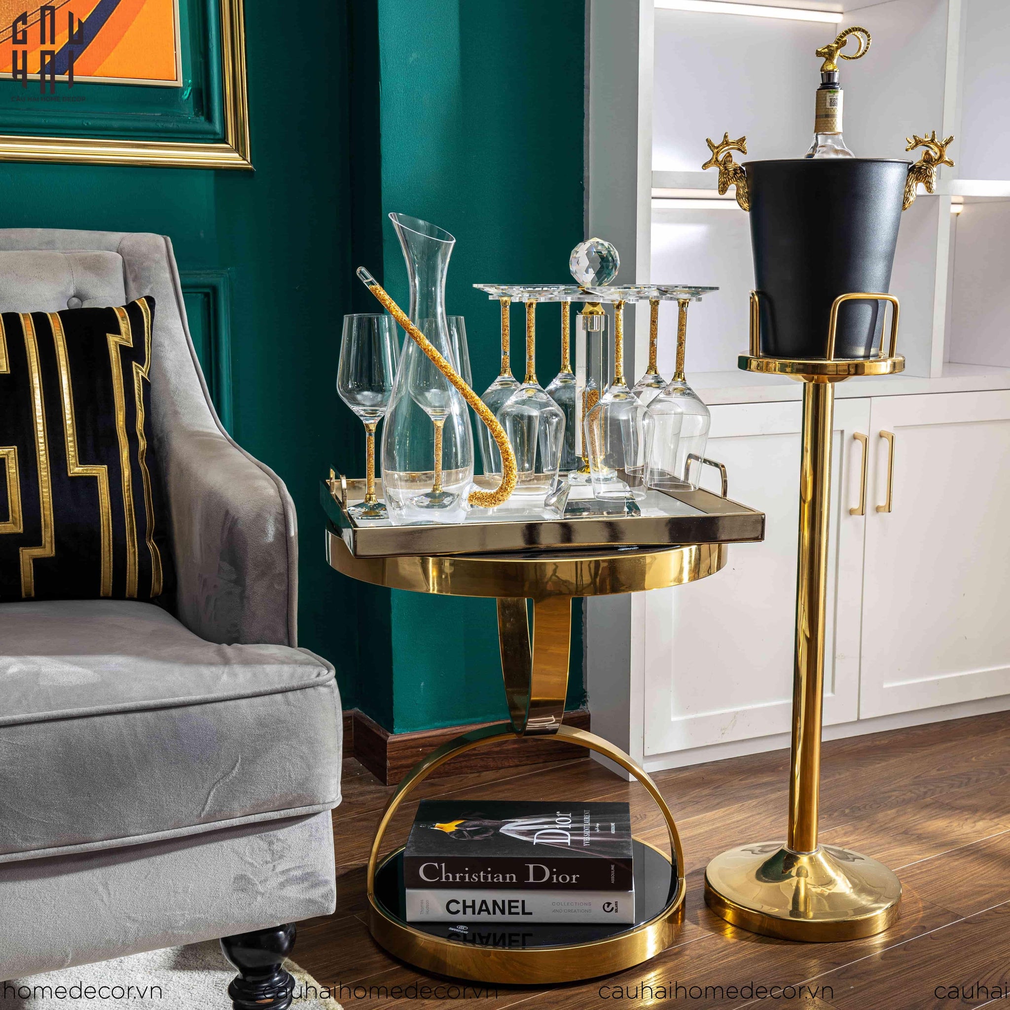 HOME COUTURE.- GOLDEN ELK ICE BUCKET BLACK 5L SS25-CẬU HAI HOME DECOR