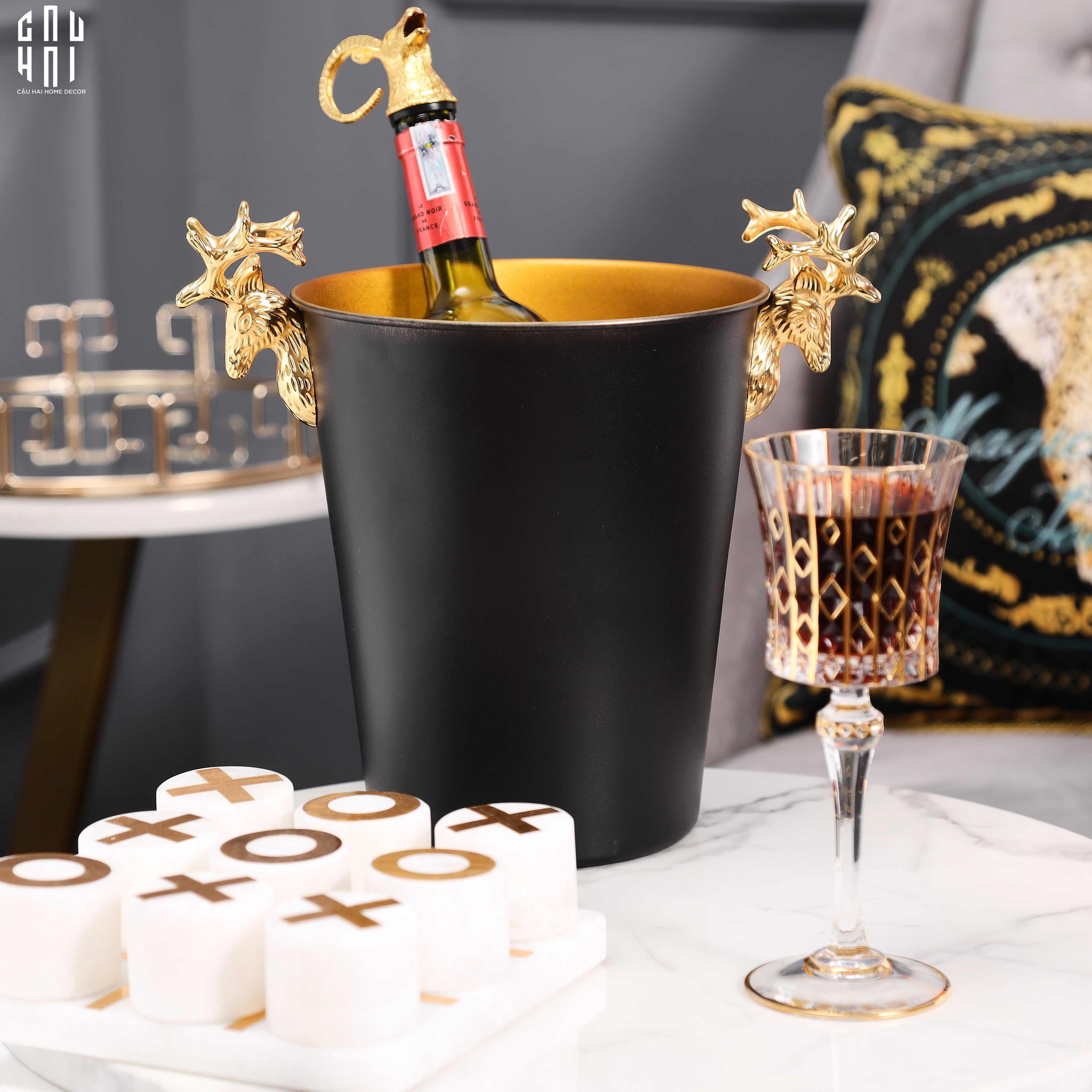 HOME COUTURE.- GOLDEN ELK ICE BUCKET BLACK 5L SS25-CẬU HAI HOME DECOR