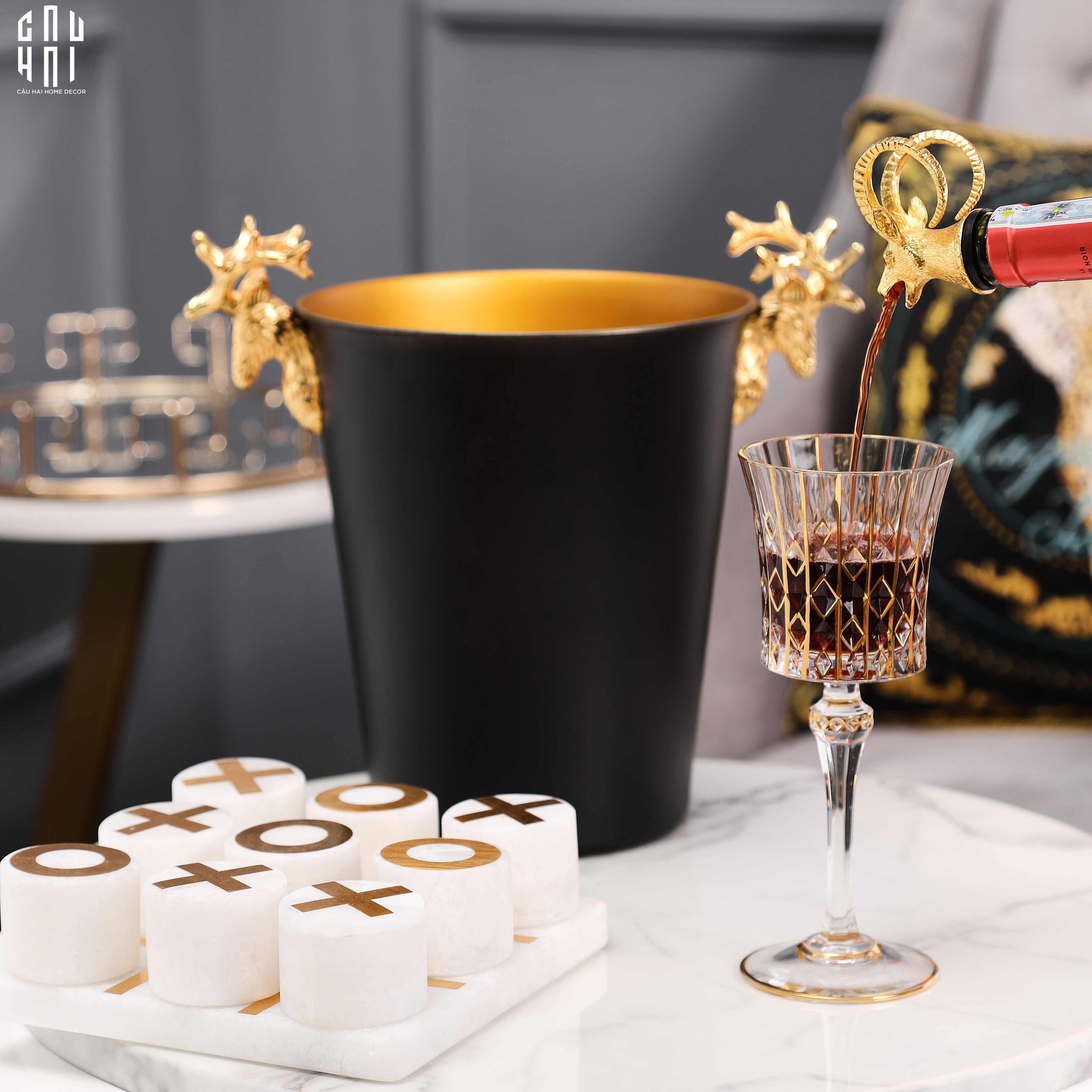 HOME COUTURE.- GOLDEN ELK ICE BUCKET BLACK 5L SS25-CẬU HAI HOME DECOR