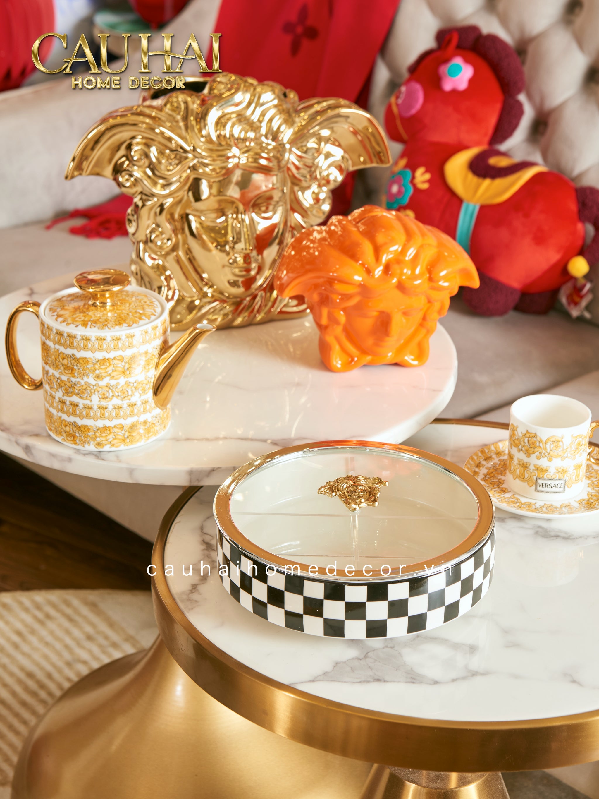 Hộp Bánh Mứt Checker Rayé Medusa-Lọ kẹo Canister Bonbonnière-CẬU HAI HOME DECOR