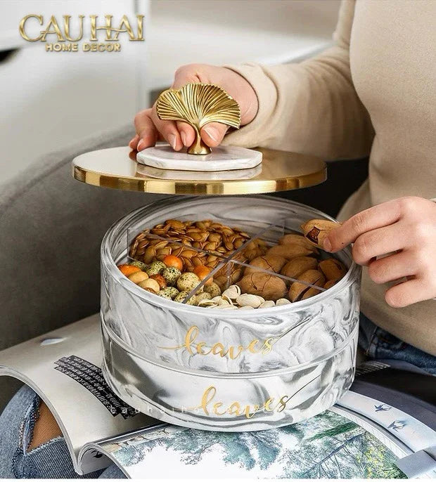 Hộp Bánh Mứt Lá Ngân Hạnh 2 Tầng Millennium Ginkgo D20-CẬU HAI HOME DECOR