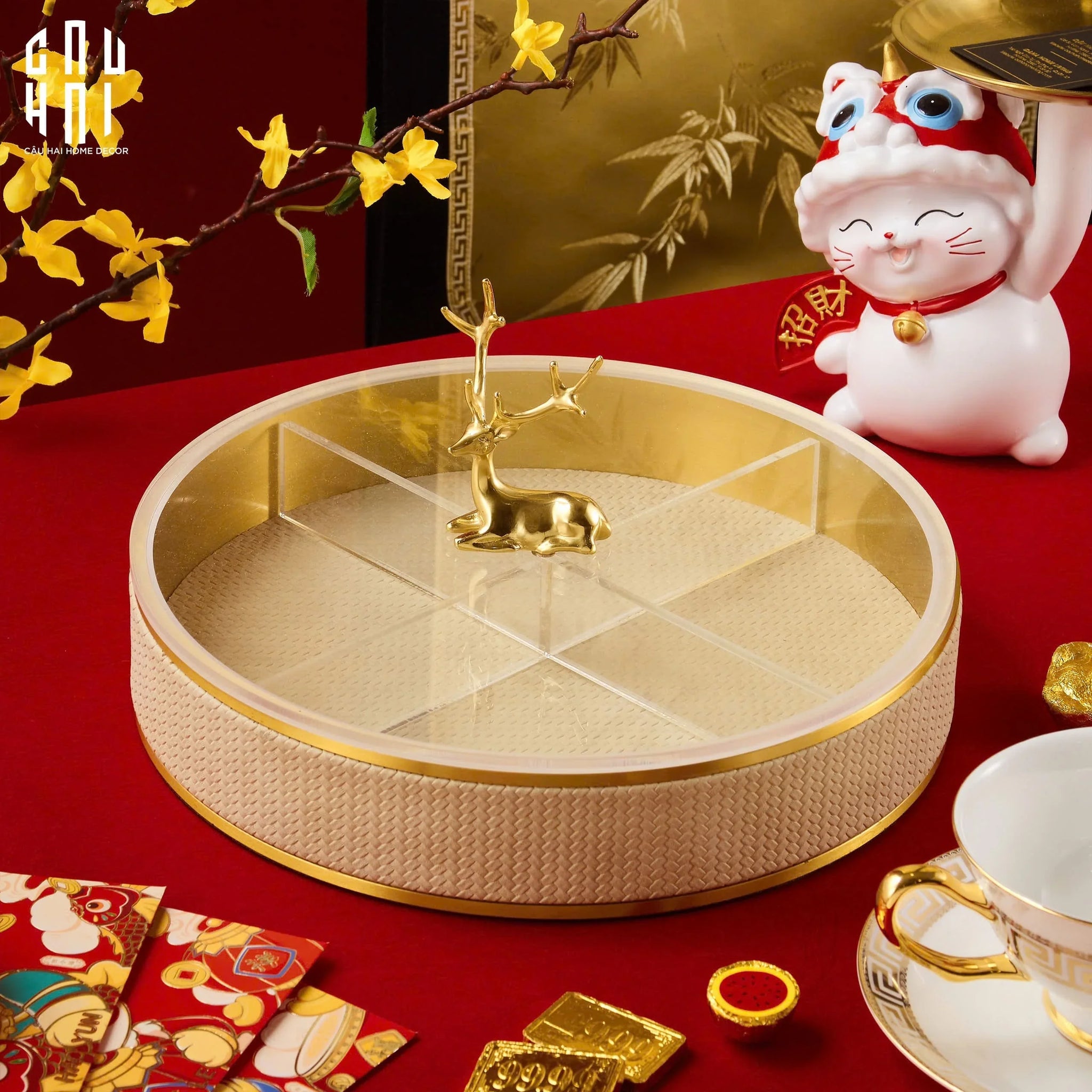 HỘP BÁNH MỨT LEATHER - BEIGE LAYING ALLEY-CẬU HAI HOME DECOR