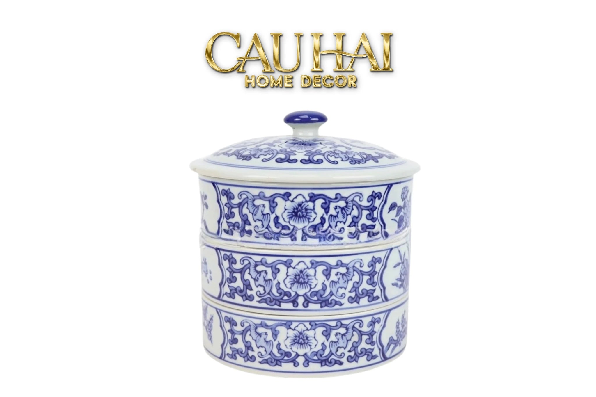 Hộp Bánh Mứt Tam Bảo Indochine Indigo Porcelain-CẬU HAI HOME DECOR