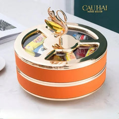 Hộp Bánh Mứt Thiên Nga Jewelry Swan Solitaire Vermilion Patina 26x17-CẬU HAI HOME DECOR