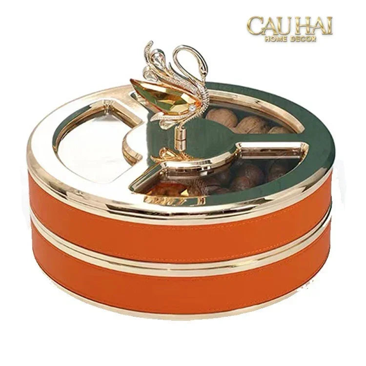 Hộp Bánh Mứt Thiên Nga Jewelry Swan Solitaire Vermilion Patina 26x17-CẬU HAI HOME DECOR