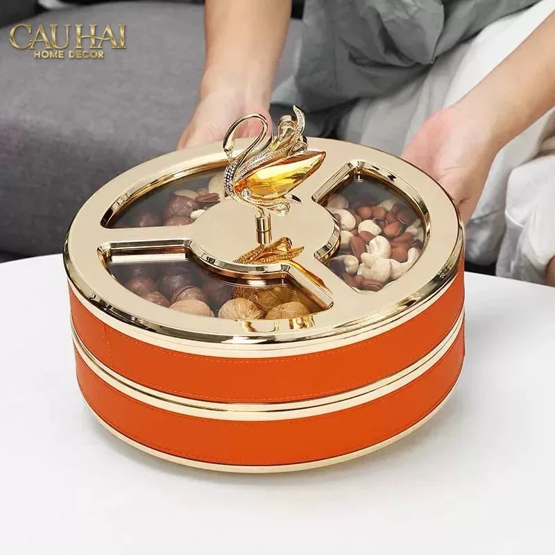 Hộp Bánh Mứt Thiên Nga Jewelry Swan Solitaire Vermilion Patina 26x17-CẬU HAI HOME DECOR