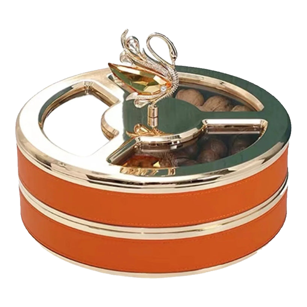 Hộp Bánh Mứt Thiên Nga 2 Tầng Jewelry Swan Solitaire Vermilion Patina  26x21