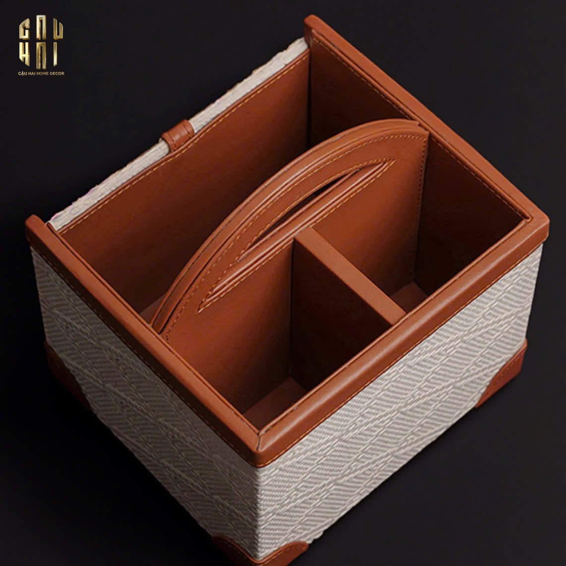 HỘP DA ĐỰNG REMOTE MARRON 3 NGĂN-CẬU HAI HOME DECOR