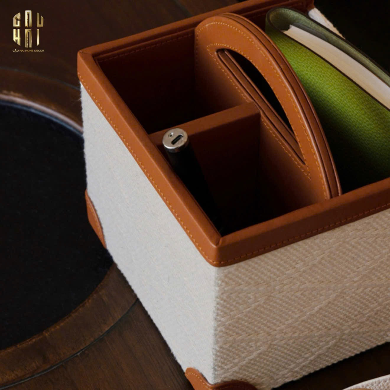 HỘP DA ĐỰNG REMOTE MARRON 3 NGĂN-CẬU HAI HOME DECOR