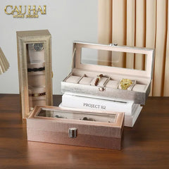 Hộp Đồng Hồ Da Glaze Champagne 6 Slots-CẬU HAI HOME DECOR