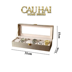 Hộp Đồng Hồ Da Glaze Champagne 6 Slots-CẬU HAI HOME DECOR