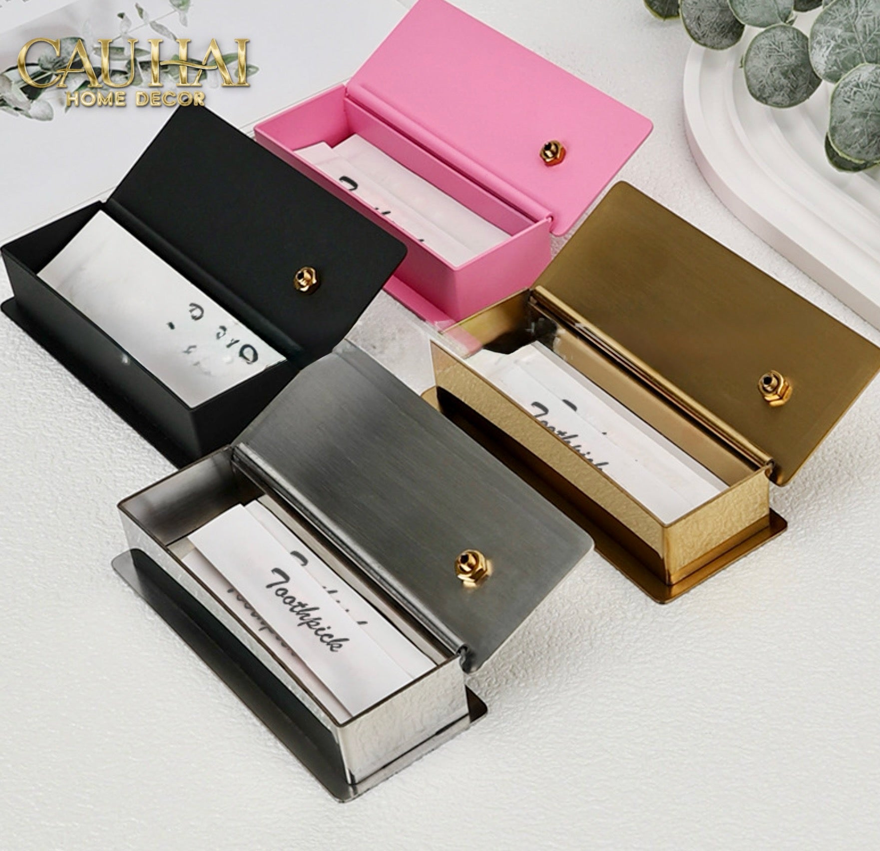 Hộp Đựng Tăm Chrome Papillon Goldleaf-CẬU HAI HOME DECOR