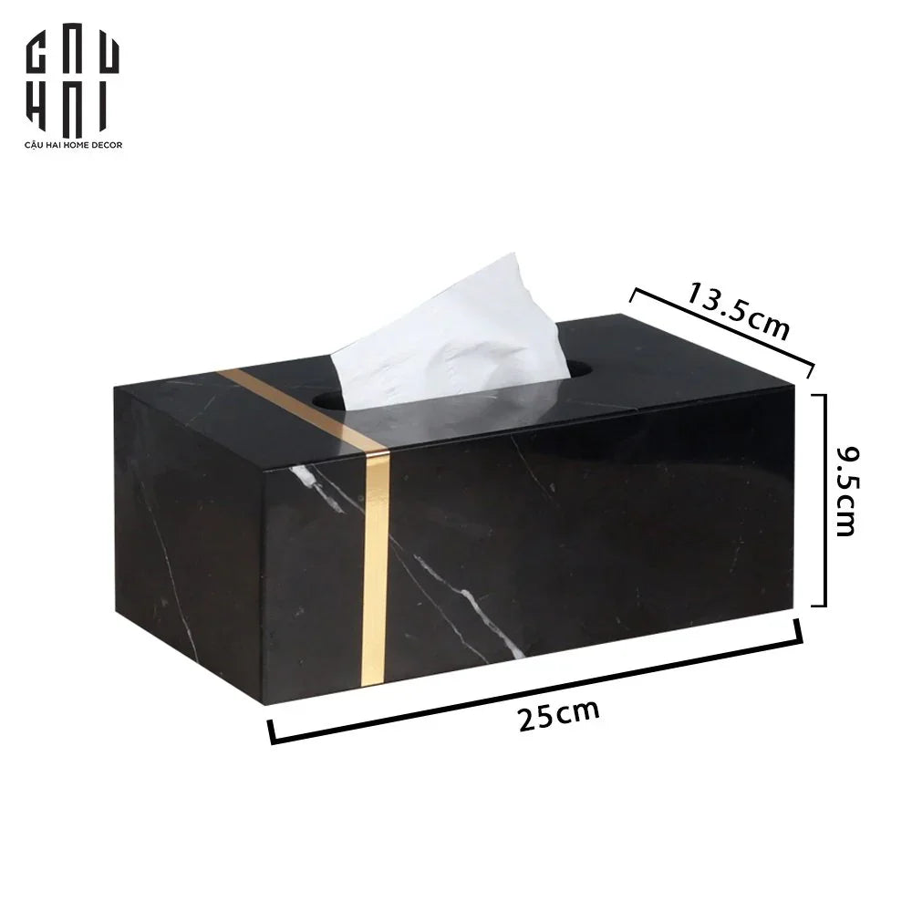 HỘP KHĂN GIẤY ARTHUR PRIME - ĐÁ MARBLE ĐEN – RECTANGLE-CẬU HAI HOME DECOR