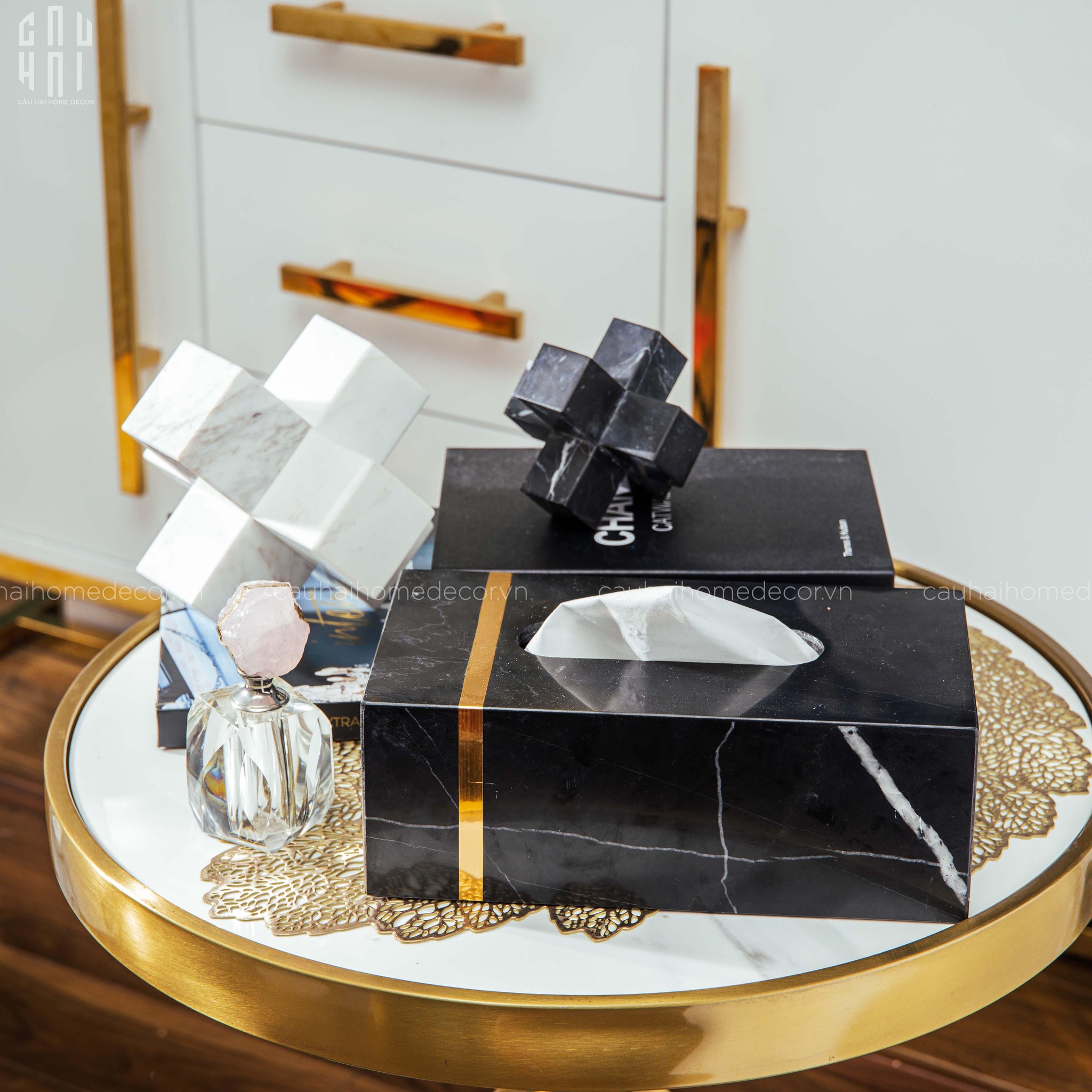HỘP KHĂN GIẤY ARTHUR PRIME - ĐÁ MARBLE ĐEN – RECTANGLE-CẬU HAI HOME DECOR