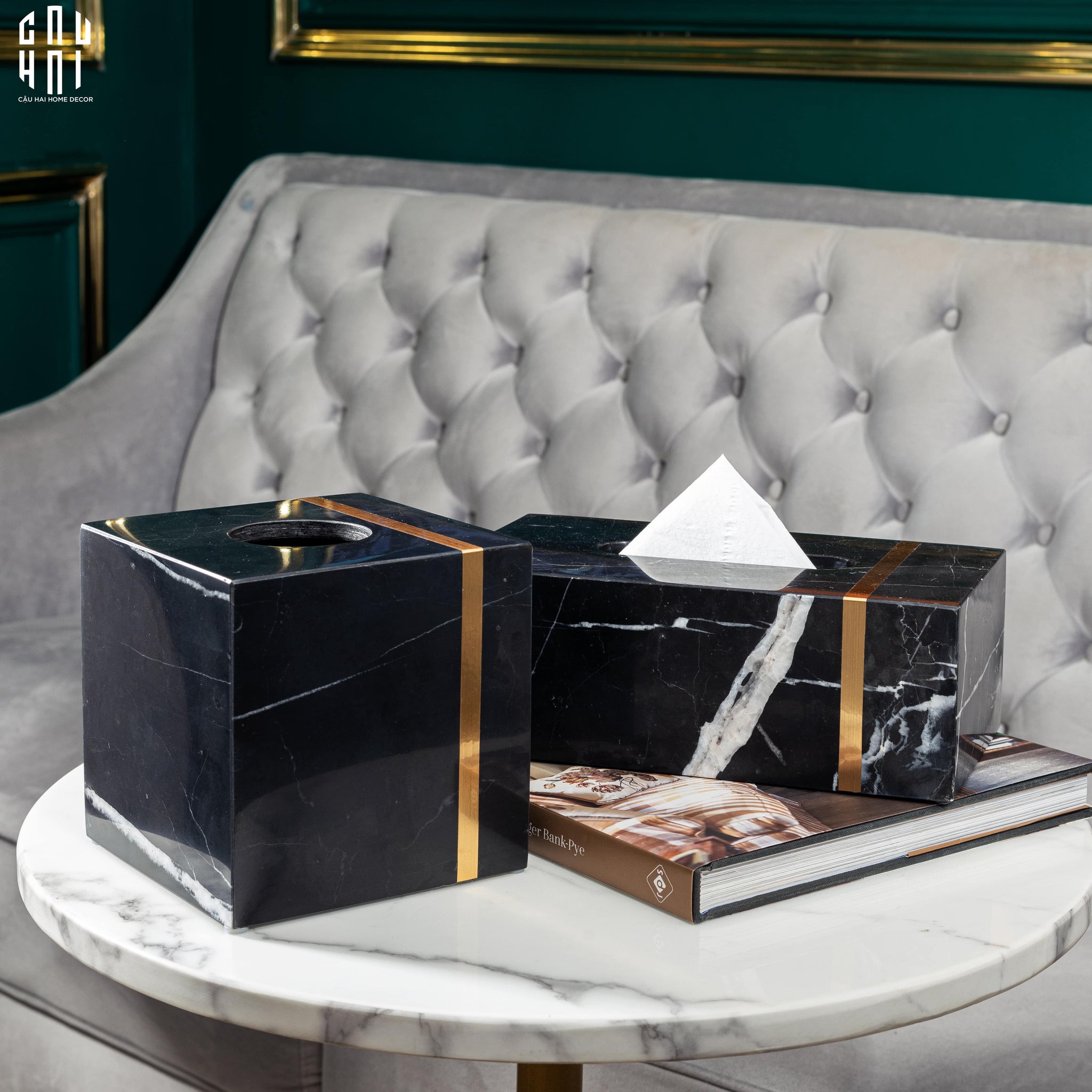 HỘP KHĂN GIẤY ARTHUR PRIME - ĐÁ MARBLE ĐEN – RECTANGLE-CẬU HAI HOME DECOR