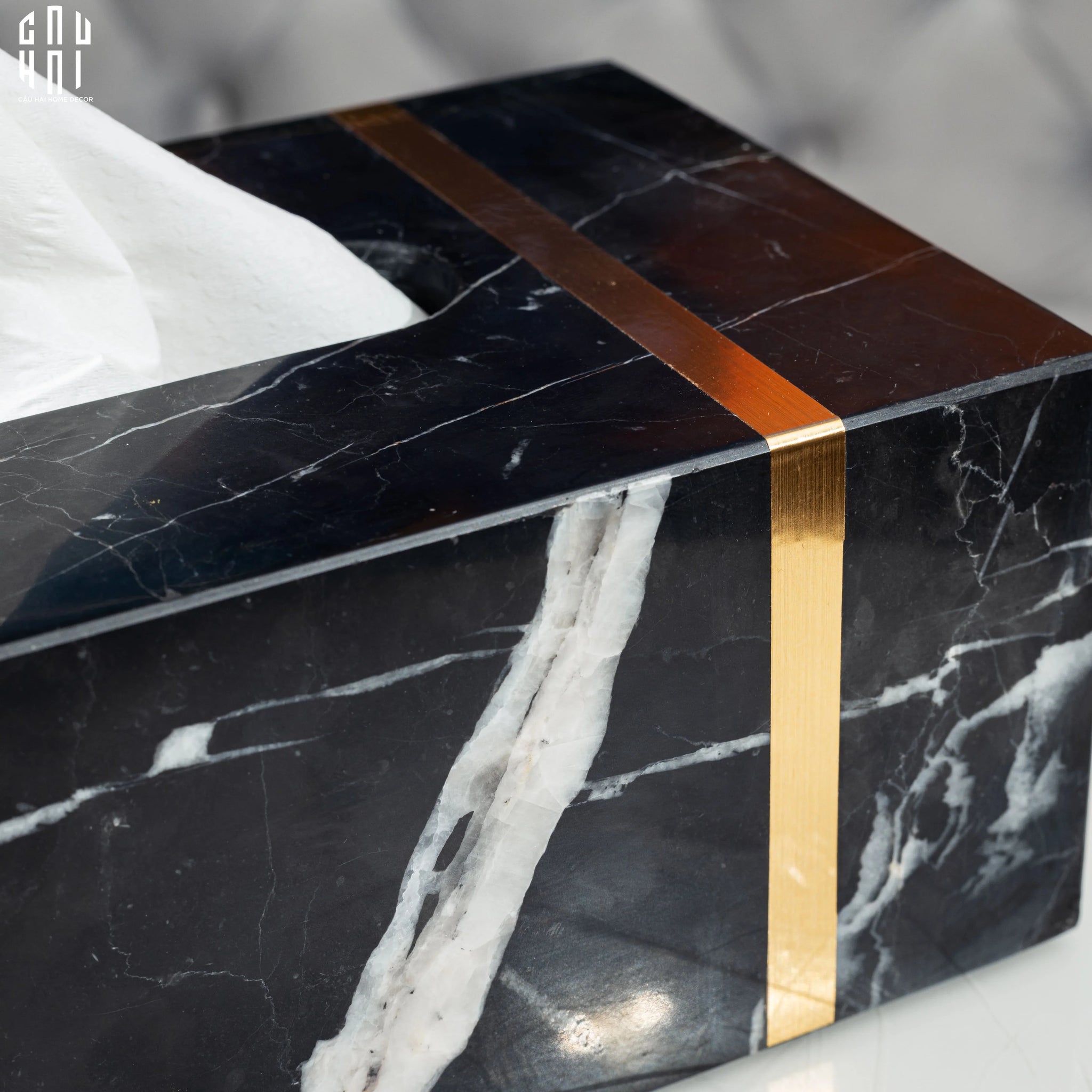 HỘP KHĂN GIẤY ARTHUR PRIME - ĐÁ MARBLE ĐEN – RECTANGLE-CẬU HAI HOME DECOR