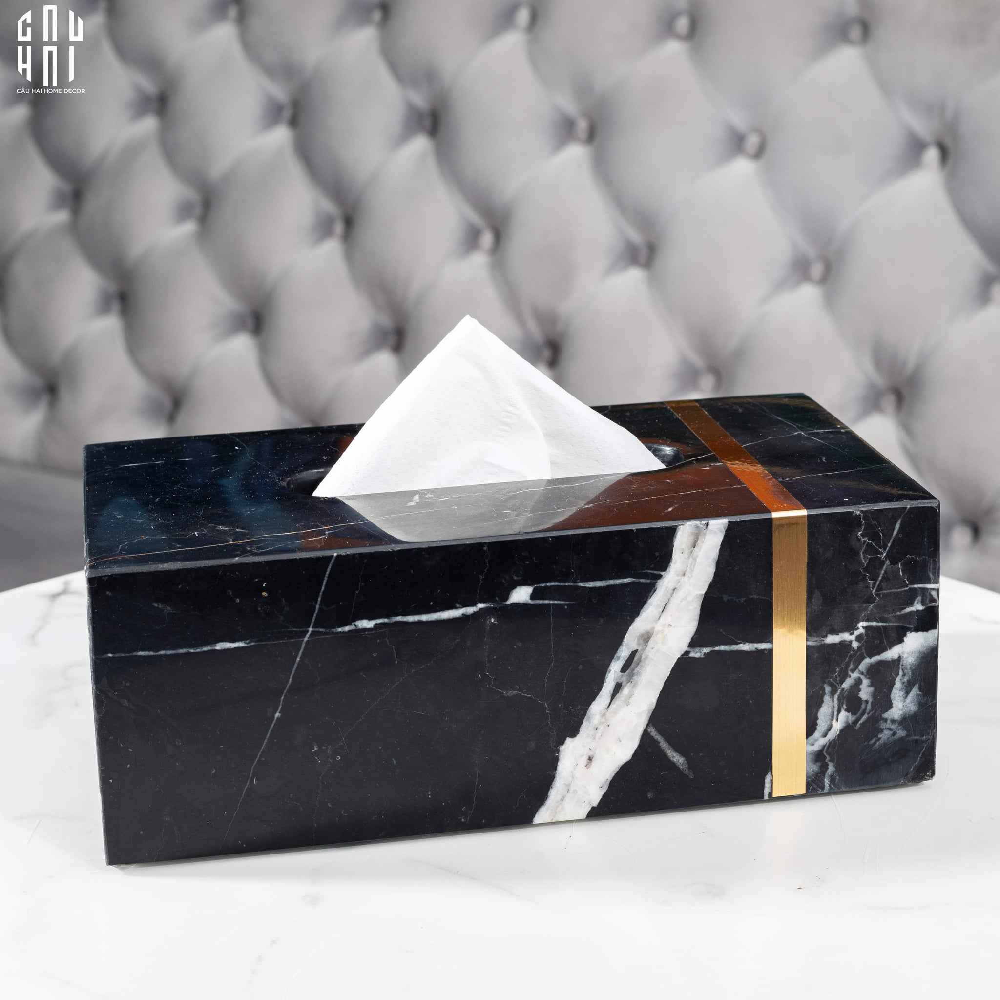 HỘP KHĂN GIẤY ARTHUR PRIME - ĐÁ MARBLE ĐEN – RECTANGLE-CẬU HAI HOME DECOR
