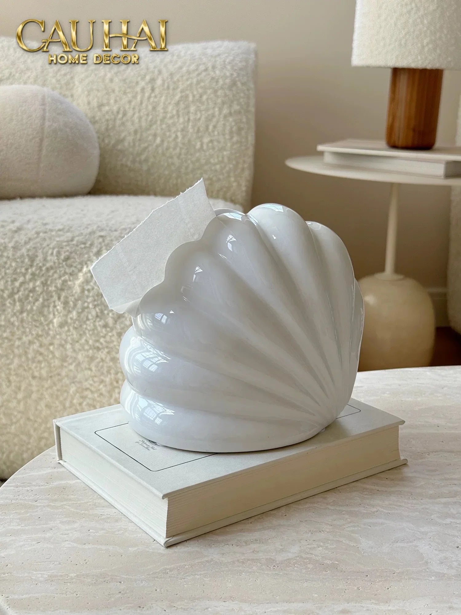 Hộp Khăn Giấy Ceramic Snow Nordic Shell Box-CẬU HAI HOME DECOR