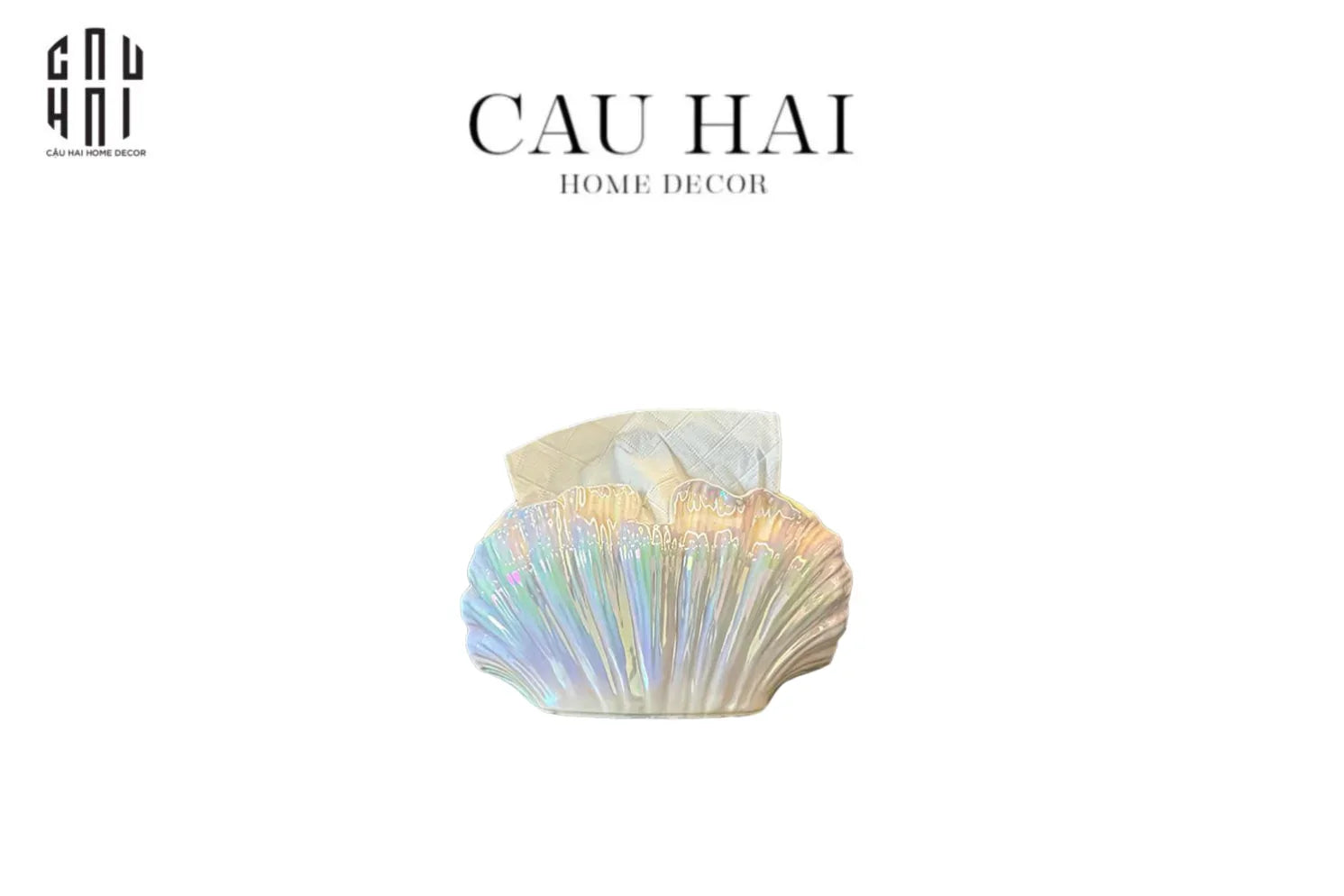 HỘP KHĂN GIẤY CERAMIC WHITE SEASHELL-CẬU HAI HOME DECOR